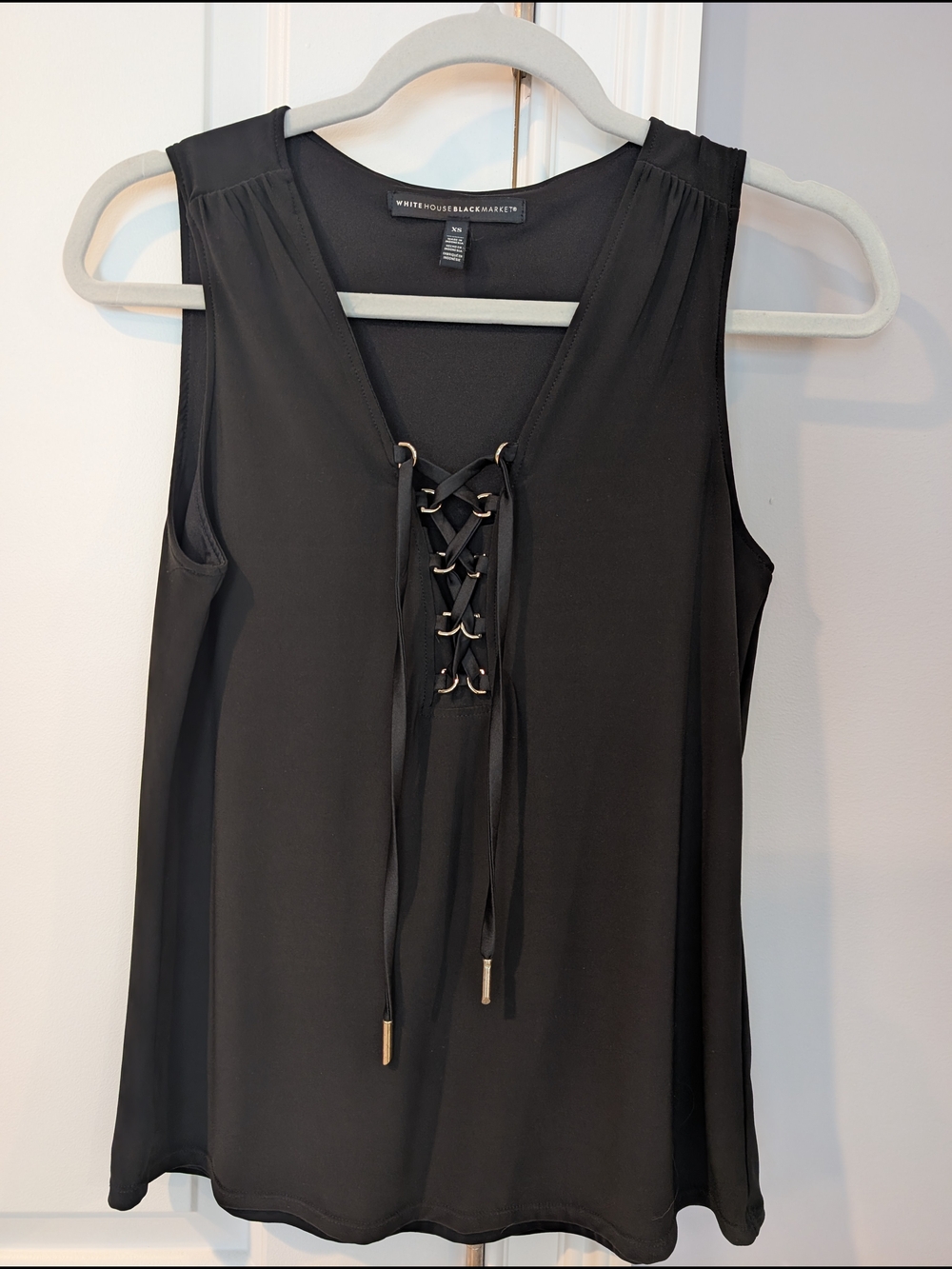 White House Black Market Black Lace-Up V-Neck Sleeveless Tank
